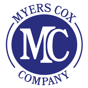 Myers Cox Company logo featuring bold initials MC in a circular design with blue and white.